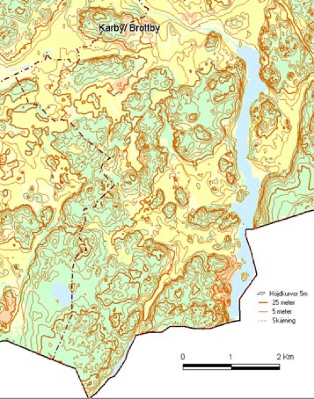 Karta över höjdförhållanden i Össeby socken