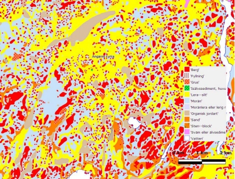 Jordartskarta över Angarns socken
