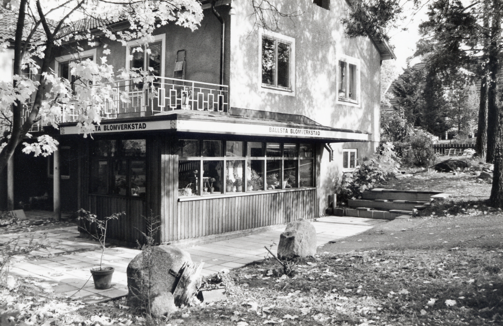 Bällsta blomverkstad på Manhemsvägen i Bällsta – en nyöppnad affär  med blommor av olika slag.  Innehavare är Monica Wicksell