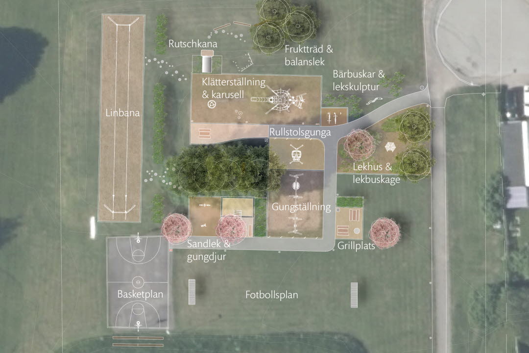 Här är en skiss hur Sundby lekplats kommer se ut efter upprustningen. Planerad byggstart\r\när efter sommaren 2026. Tanken är att den nya lekplatsen ska vara färdigställd och besiktigad\r\ninnan årsskiftet 2026/2027. 