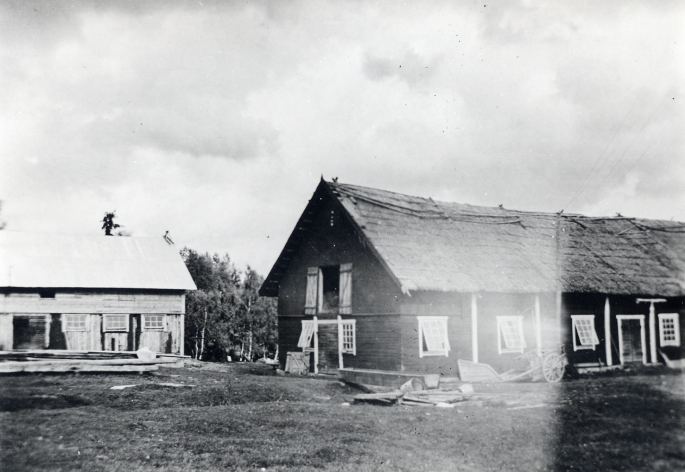 Svinhus  t v och  ladugård  med  halmtak  vid  Lindönäs gård