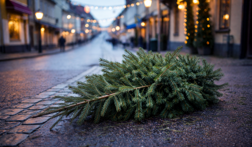 Julgran kastad på gata