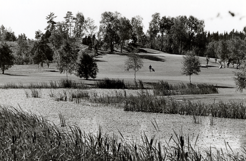 Lindö golfklubb med Björn Borg sports club. Golfbanan med sjön Sormen i förgrunden – den igenvuxna sjön har blivit en del i golfbanans landskap