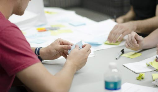 Personer som har en workshop med post-it