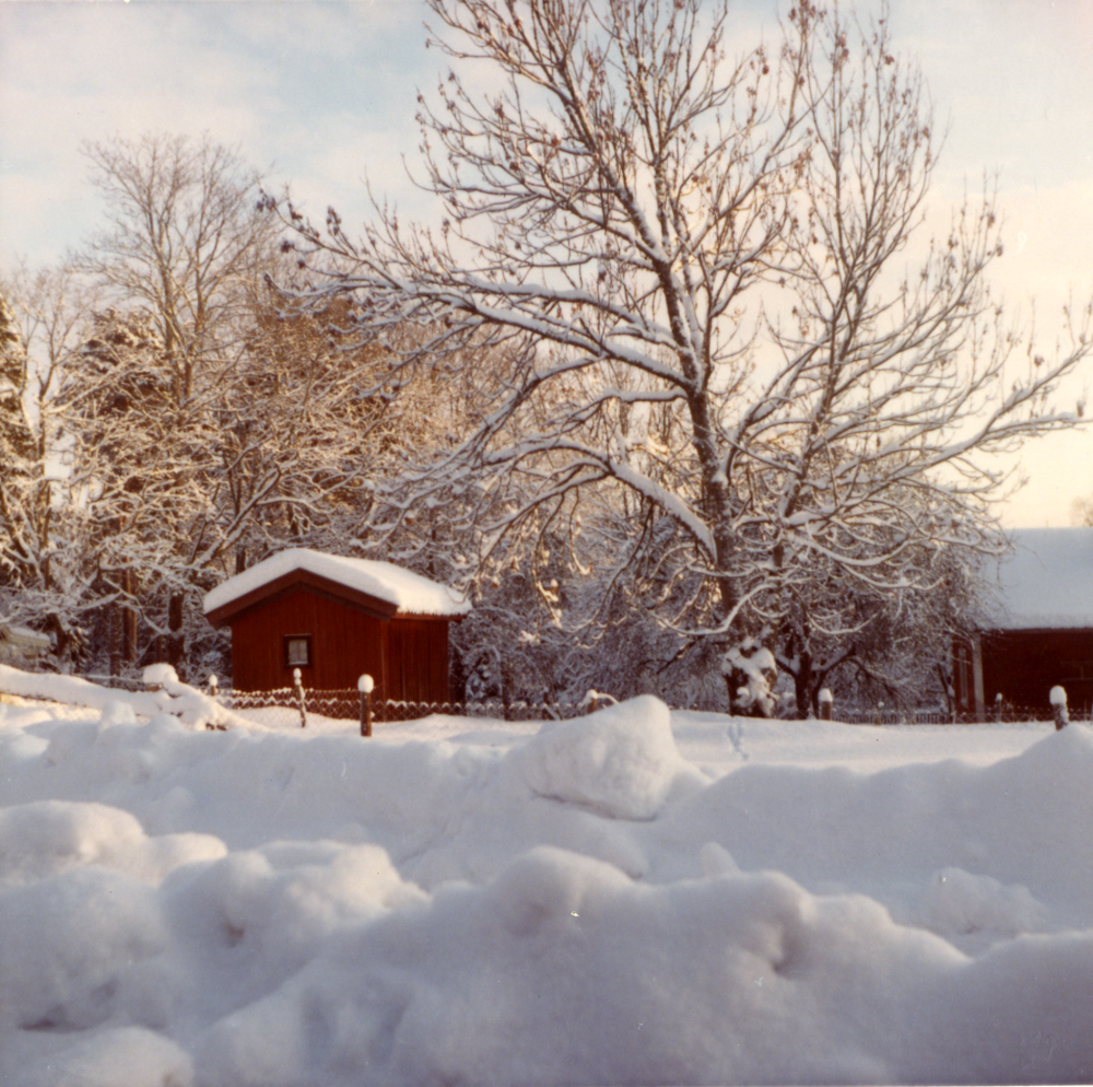 Härbren vid Slumsta gård i Lindholmen. Vinterbild
