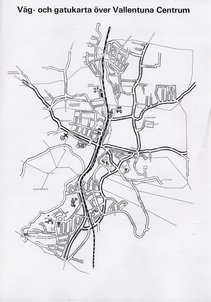 Ritad karta över gatunätet i Vallentuna centralort