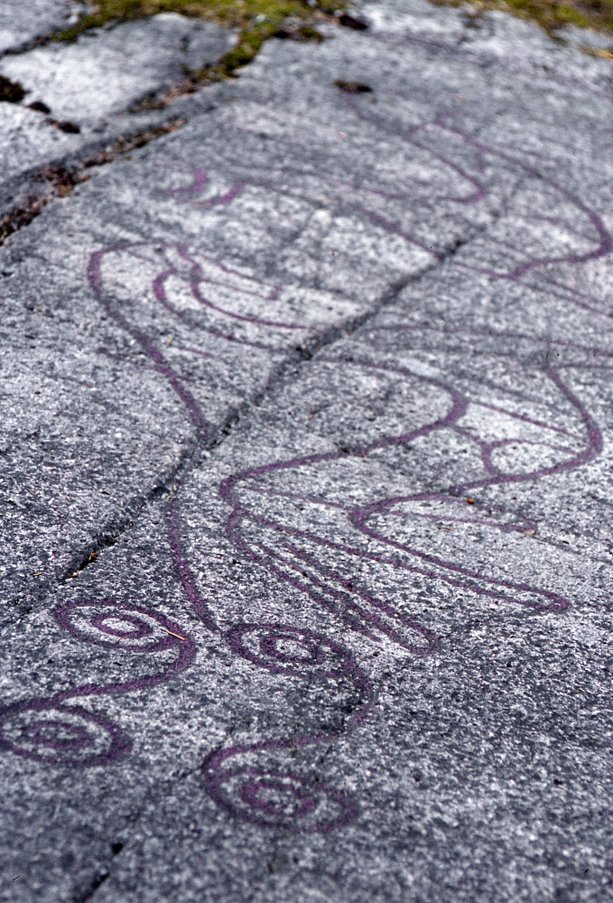 Örsta hällristning. Fotografiet ingår i bildserien Angarnssjöängen 1970 som köptes av Vallentuna kommun och gjordes mot bakgrund av den oro som fanns bland naturvänner då Stockholm stad planerade en ny stad i området med upp mot 100 000 invånare. Så småningom övergavs planerna och istället bildade Länsstyrelsen naturreservat 1982.