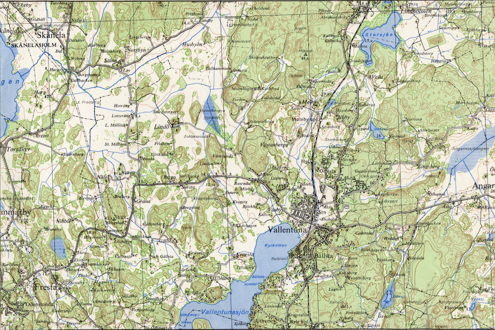 Särtryck ur topografiska kartan över Sverige. Del av Vallentuna kommun