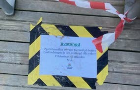varningsskylt Toftesta holme avstängd brygga
