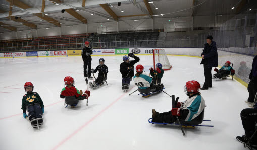 Bild på spelare som tränar pasaishockey