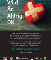 Plansch med texten våld är aldrig okej