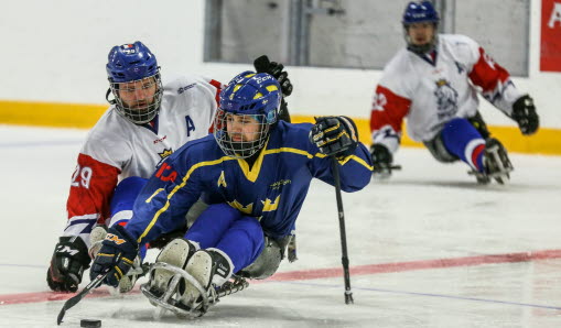 Paraishockeyspelare som spelar ishockey