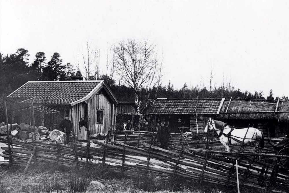 "Frösundagubben",   J O Sjögren  står i bildens mitt vid sin gård.  Hagsta  kallades också  Hagstalund . Sjögren var fältskär och naturläkare. Hans hushållerska  Klara Ek  står i ljust förkläde vid husgaveln. Hon tog över Sjögrens verksamhet att bota sjuka människor och djur efter sin husbondes död. Sjögren hade också slakteri