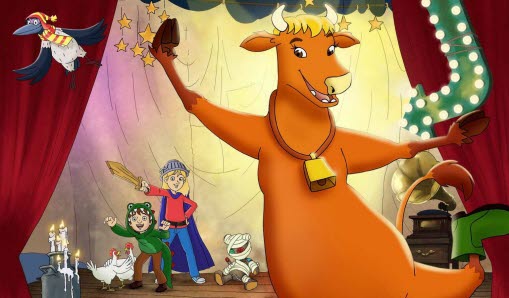 Gosedjur läser i en sagobok.