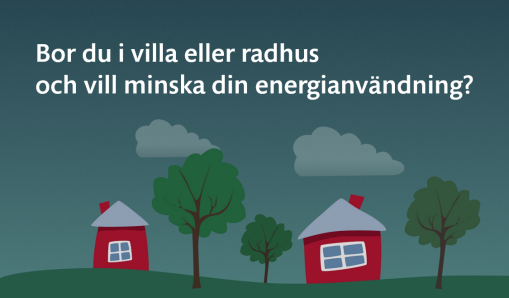 illustration av småhus med inbjudan till webbinarier om energieffektivisering