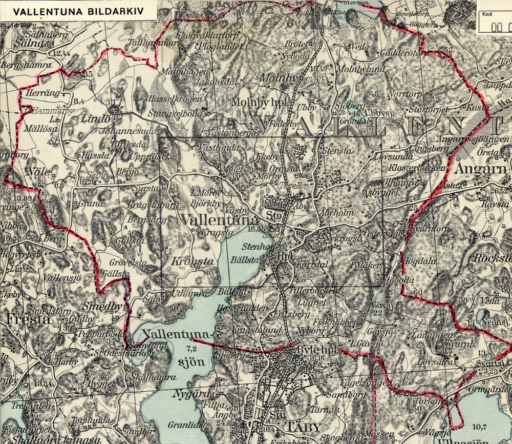 Vallentuna socken. Särtryck ur Generalstabens topografiska karta från år 1936