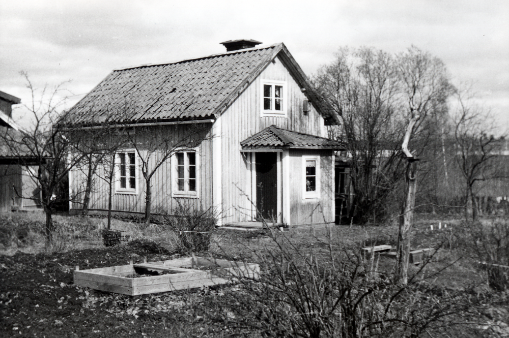 Gammal bebyggelse vid  Skolvägen i  Trekanten  från slutet av 1800-talet. Detta hus kommer att rivas tillsammans med annan aldre bebyggelse när den nya stadsplanen förverkligas.  Husen revs i mitten av 1980-talet